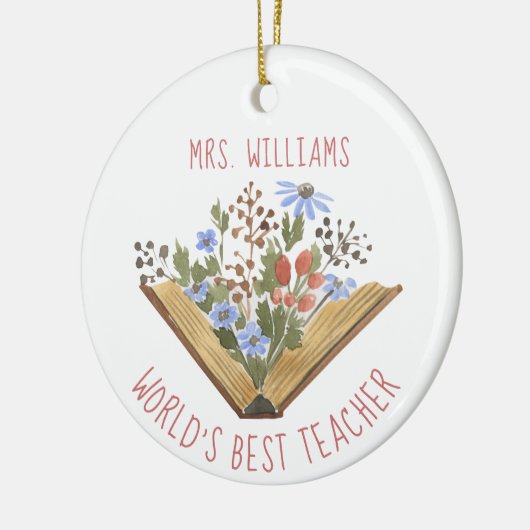 Bloemenboeken de beste leraar ter wereld keramisch ornament (Links)