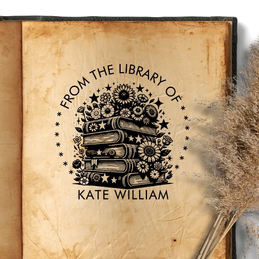 Bloemenboekenstapel Uit de bibliotheek van Ronde p Zelfinktende Stempel