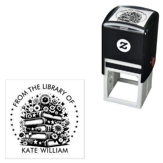 Bloemenboekenstapel Uit de bibliotheek van Ronde p Zelfinktende Stempel (In situ)