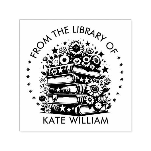 Bloemenboekenstapel Uit de bibliotheek van Ronde p Zelfinktende Stempel (Design)