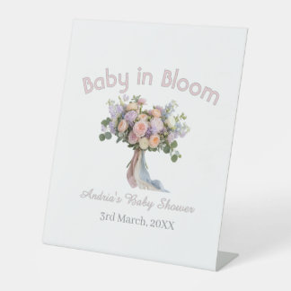 bloemenboeket baby shower retro roze reclamebord met voetstuk