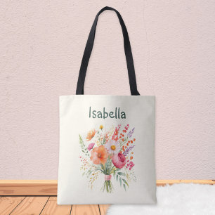Bloemenboeket  bloemig elegant gepersonaliseerd tote bag