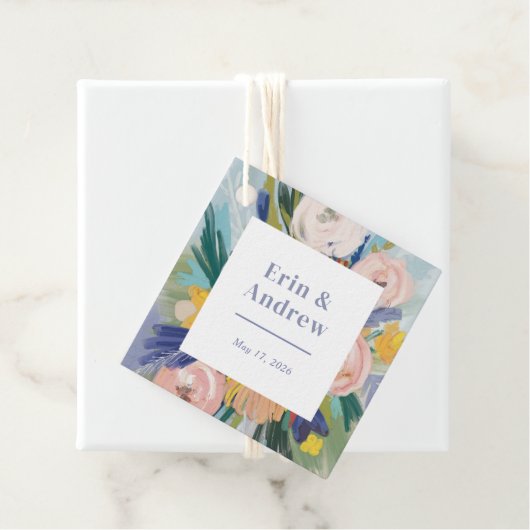 Bloemenboeket bruiloft bedankjes labels (In situ)