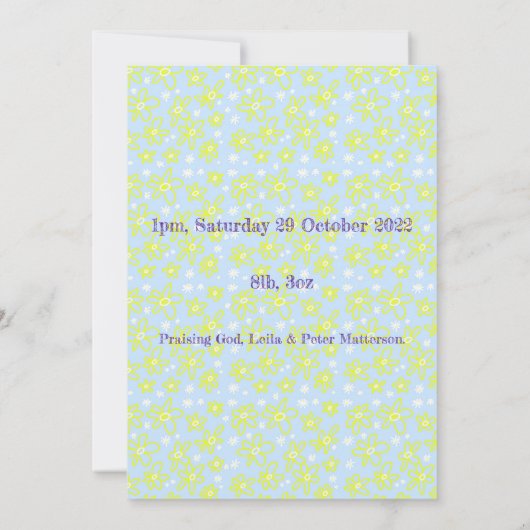 Bloemenboeket Daisy Meadow Periwinkle Citroen Gebo Aankondiging (Achterkant)