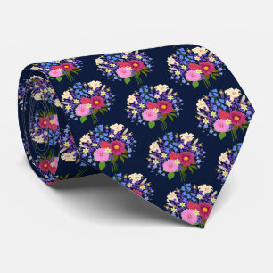 Bloemenboeket Donkerblauw Stropdas
