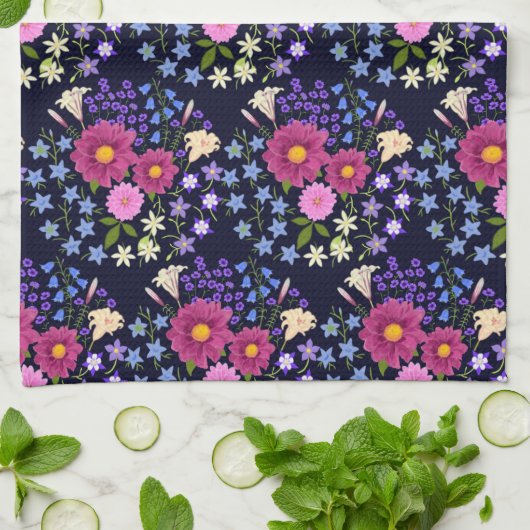 Bloemenboeket donkerblauw theedoek (Gevouwen)