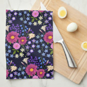 Bloemenboeket donkerblauw theedoek (Quarter Fold)