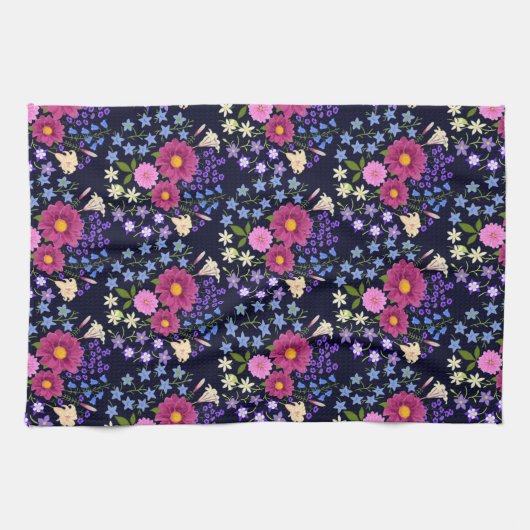 Bloemenboeket donkerblauw theedoek (Horizontaal)