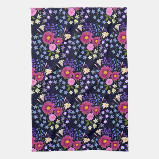 Bloemenboeket donkerblauw theedoek (Verticaal)