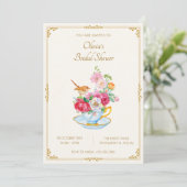 Bloemenboeket esthetische theekop vrijgezellenfees kaart (Staand voorkant)