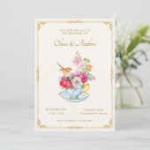 Bloemenboeket esthetische theekopje bruiloft kaart (Staand voorkant)