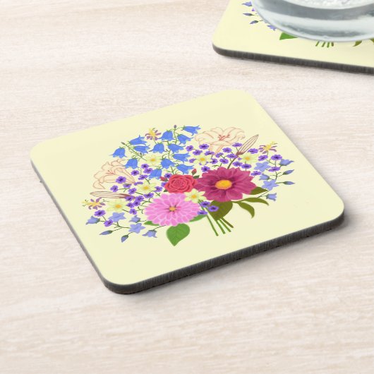 Bloemenboeket Geel Plastic Bier Onderzetter (Linkerzijde)