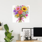 Bloemenboeket - Gekrabbelde Kunststijl Poster (Thuiskantoor)