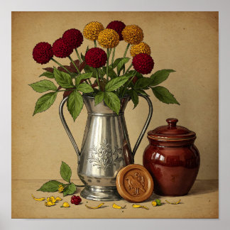 Bloemenboeket in de kannen- muurkunst poster