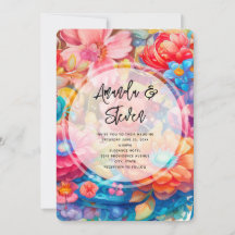 Bloemenboeket in Roze Oranje & Blauw Boho Bruiloft