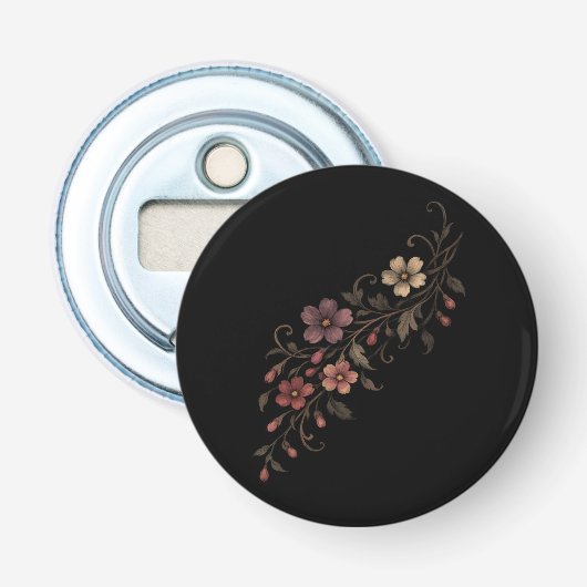 Bloemenboeket Op Zwart Button Flesopener (Voorkant)