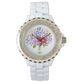 Bloemenboeket Rhinestone Horloge Ketting