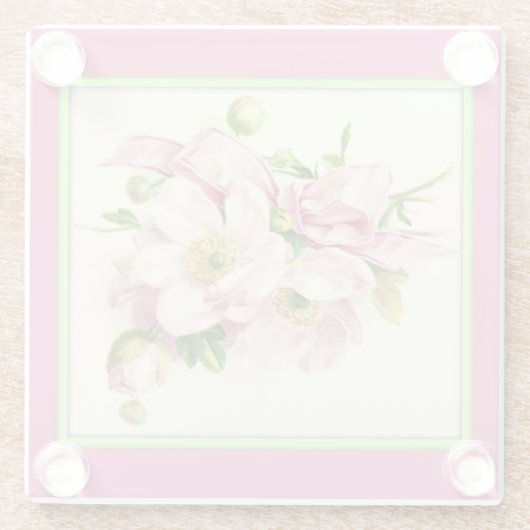 Bloemenboeket roze  glas Onderzetter Glazen Onderzetter (Achterkant)