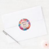 Bloemenboeket Roze & Oranje bruiloft Dank u Ronde Sticker (Envelop)