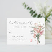 Bloemenboeket roze pastel waterverf RSVP kaartje (Staand voorkant)