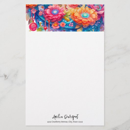 Bloemenboeket Sinaasappel & Blauw Boho Briefpapier (Voorkant)