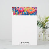 Bloemenboeket Sinaasappel & Blauw Boho Briefpapier (Staand voorkant)