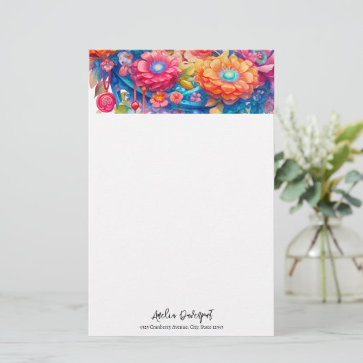 Bloemenboeket Sinaasappel & Blauw Boho Briefpapier (Staand voorkant)