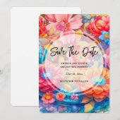 Bloemenboeket Sinaasappel & Blauw Boho Bruiloft Save The Date (Voorkant / Achterkant)