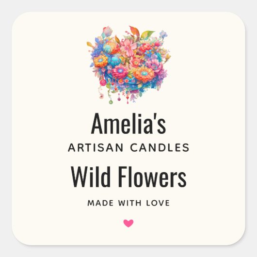 Bloemenboeket Sinaasappel & Blauw Boho Candle Busi Vierkante Sticker (Voorkant)