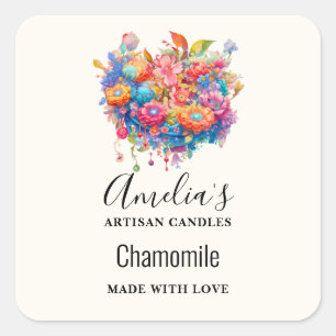 Bloemenboeket Sinaasappel & Blauw Boho Candle Busi Vierkante Sticker