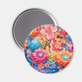 Bloemenboeket Sinaasappel & Blauw Boho Magneet (Voorkant / Achterkant)