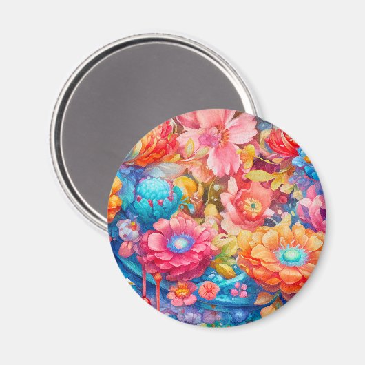 Bloemenboeket Sinaasappel & Blauw Boho Magneet (Voorkant / Achterkant)