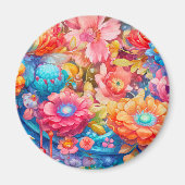 Bloemenboeket Sinaasappel & Blauw Boho Magneet (Voorkant)