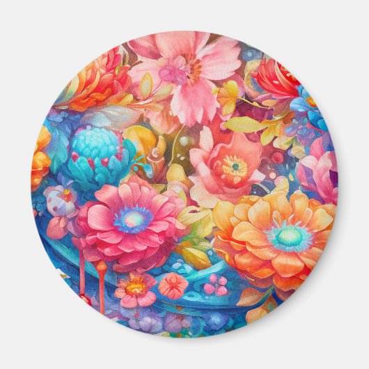 Bloemenboeket Sinaasappel & Blauw Boho Magneet (Voorkant)