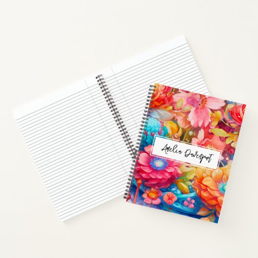 Bloemenboeket Sinaasappel & Blauw Boho Notitieboek (Binnen)