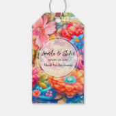 Bloemenboeket Sinaasappel & Blauw Bruiloft Dank u Cadeaulabel (Voorkant)