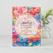 Bloemenboeket Sinaasappel & Blue Boho Verjaardag Kaart (Staand voorkant)