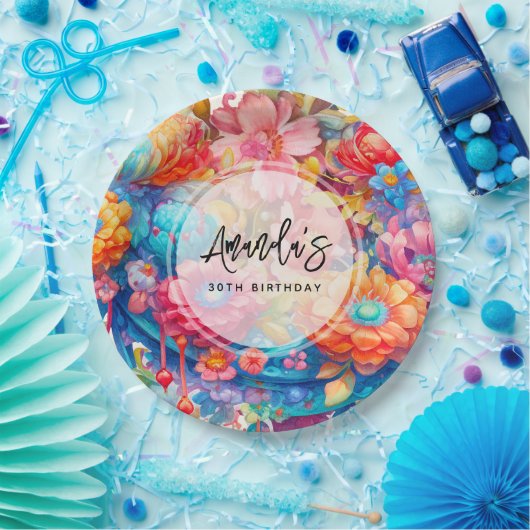 Bloemenboeket Sinaasappel & Blue Boho Verjaardag Papieren Bordje (Feest)