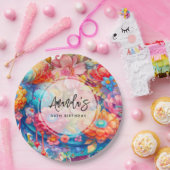 Bloemenboeket Sinaasappel & Blue Boho Verjaardag Papieren Bordje (Feest)