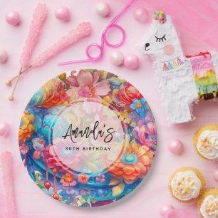 Bloemenboeket Sinaasappel & Blue Boho Verjaardag Papieren Bordje