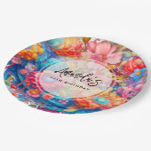 Bloemenboeket Sinaasappel & Blue Boho Verjaardag Papieren Bordje (Gekanteld)