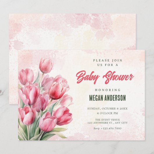 Bloemenboeket tulpen baby shower kaart (Voorkant / Achterkant)