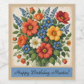 Bloemenboeket Verjaardag Wijn Etiket (Enkel label)