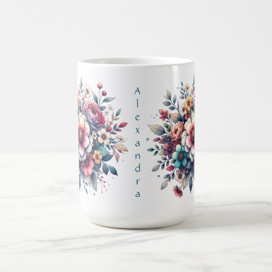 Bloemenboeket waterverf gepersonaliseerd koffiemok (Center)
