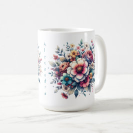 Bloemenboeket waterverf gepersonaliseerd koffiemok