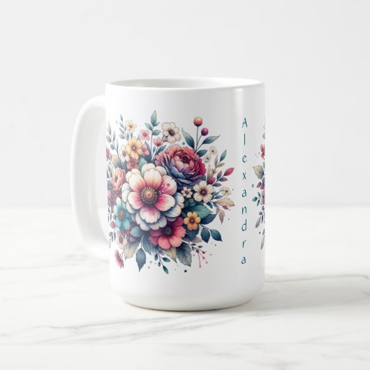 Bloemenboeket waterverf gepersonaliseerd koffiemok (Voorkant links)