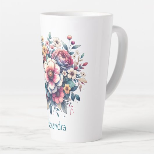 Bloemenboeket waterverf gepersonaliseerd latte mok (Rechterhoek)