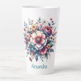 Bloemenboeket waterverf gepersonaliseerd latte mok