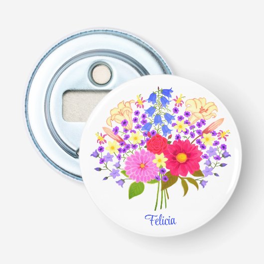 Bloemenboeket Wit Button Flesopener (Voorkant)
