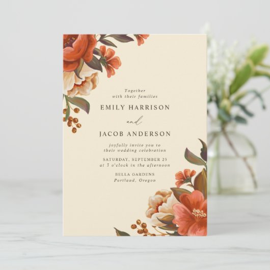  bloemenboeketten bruiloft kaart (Staand voorkant)